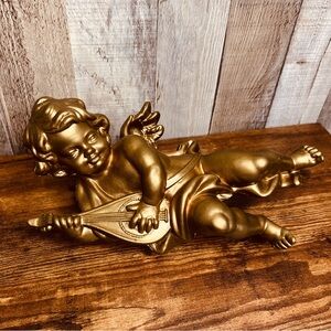 Golden Cherub Playing Mandolin Ornament Decoration with Handing Loop/Twi…